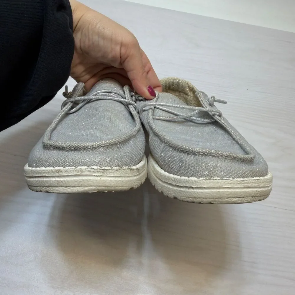Womens Hey Dude Wendy Holiday Sparkle Silver Casual‎ Slip On Shoes Sz 6